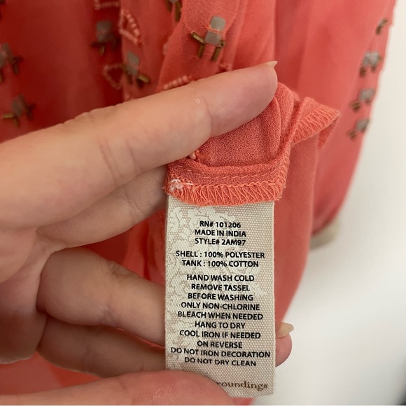 Soft Surroundings Peach Pink Beaded Tassel Tank Top and Blouse Set Size Medium - Picture 4 of 4